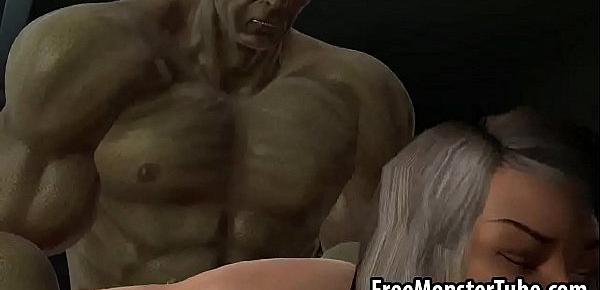  3D babe sucks cock and gets fuckedh hard by The Hulk